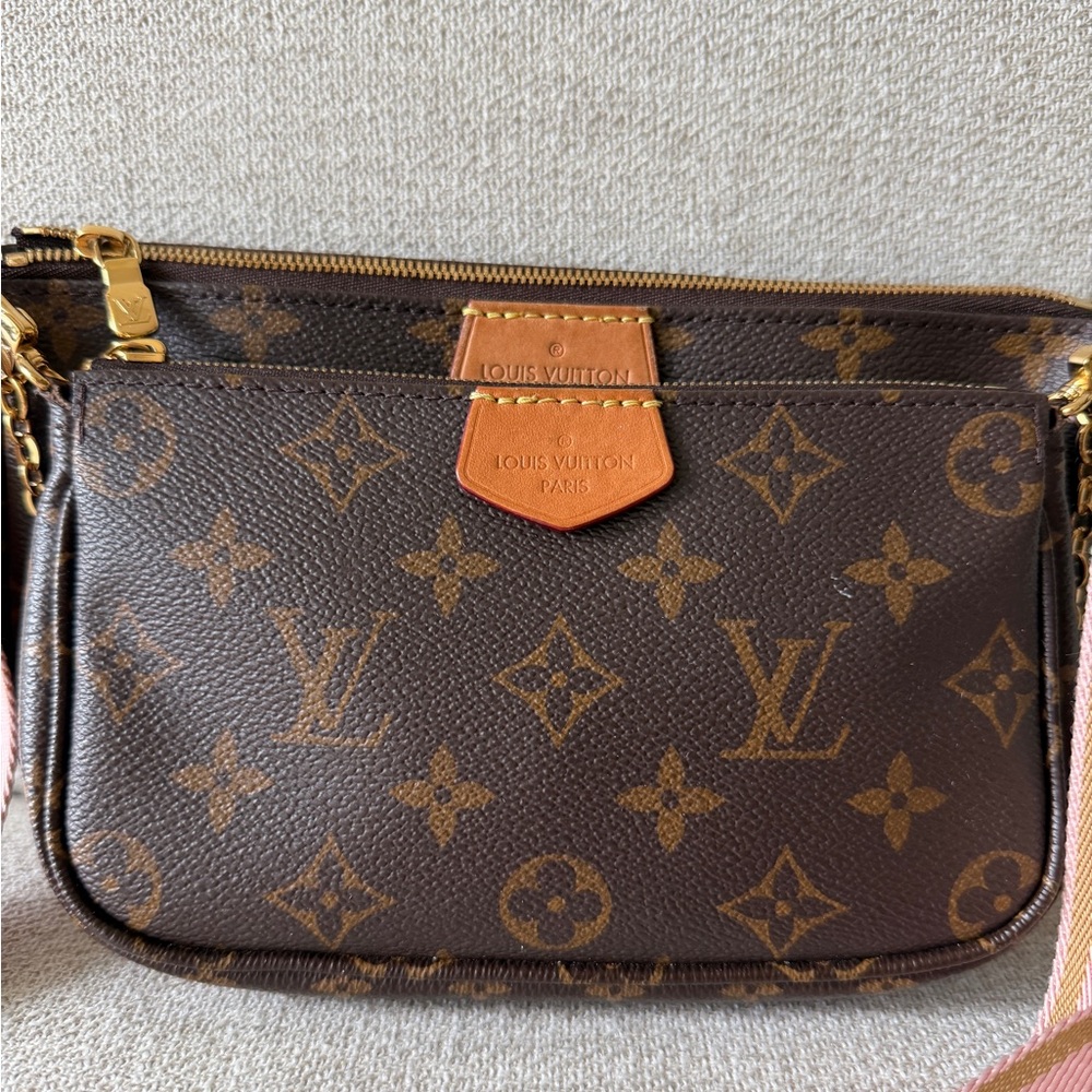 Louis Vuitton Brown Monogram Multi Pochette with Pink Strap - Picture 3 of 6